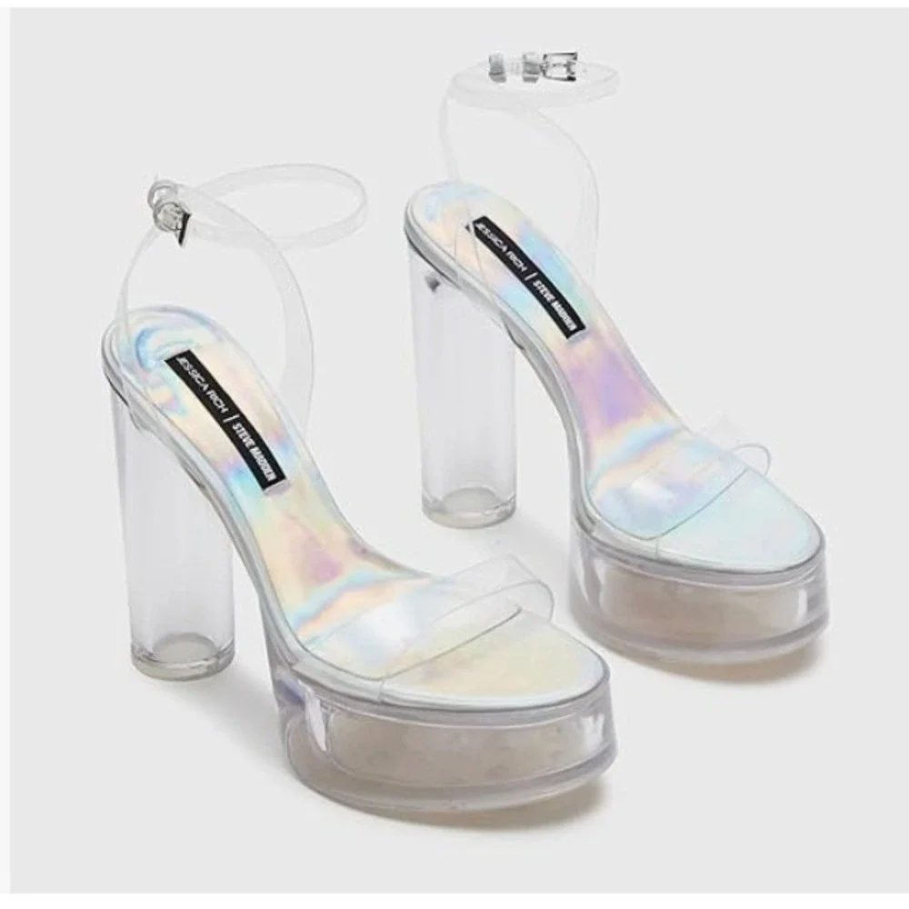 Jessica Rich x Steve‎ Madden Size 9 Clear Holographic Platform Heels NEW Nova